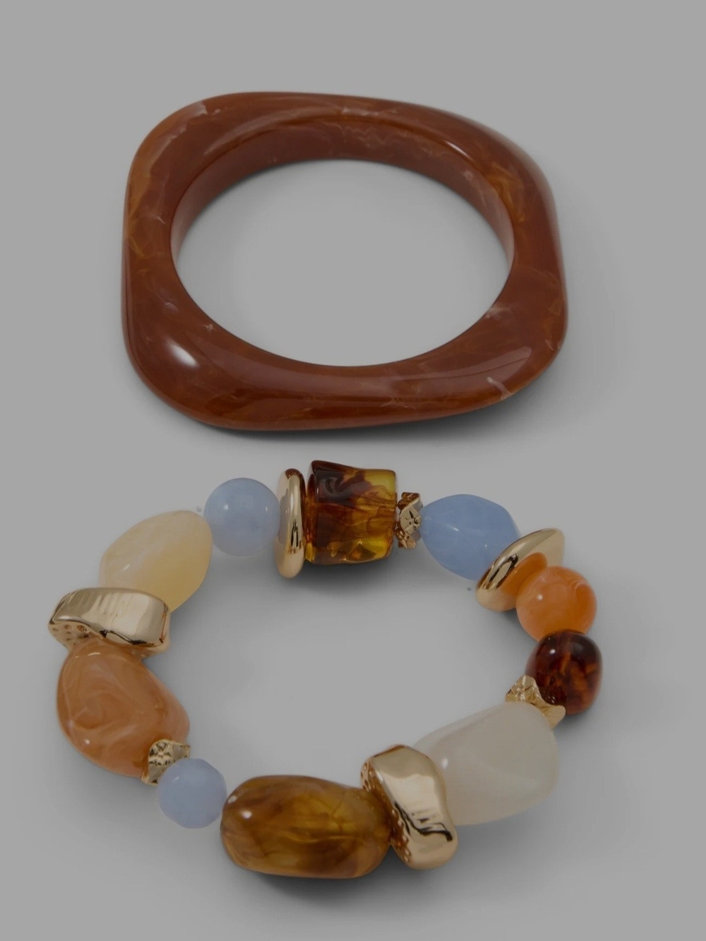 Aldo Brown, Blue & Gold Resin and Bead Bracelet Set